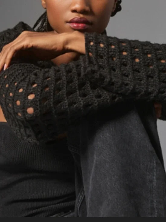 NWT ANTHROPOLOGIE Self-Contrast Open Weave Shrug in Black One Size Fits Most - Picture 3 of 9